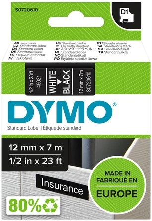 Labeltape Dymo D1 12 mm wit/zwart